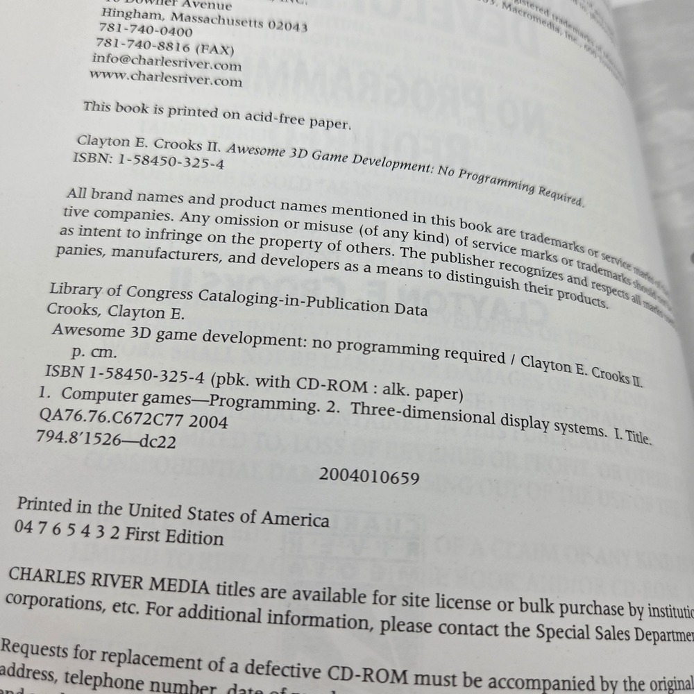 Awesome 3D Game Development No Programming Required Book CD Clayton Crooks 2004 - Picture 7 of 7